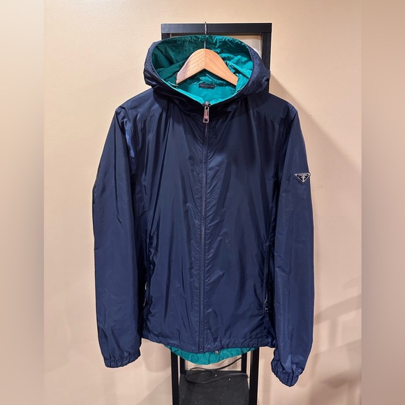 Prada Other - Prada Nylon Triangle Logo Reversible Navy / Green Zip Windbreaker Jacket